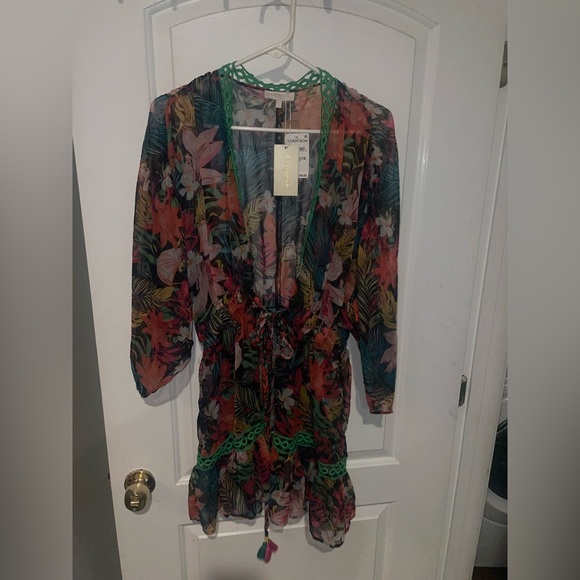 New! Ramy Brook Madge Multicolor Tropical Floral Swim Coverup Minidress 🌻 Large - Picture 9 of 16